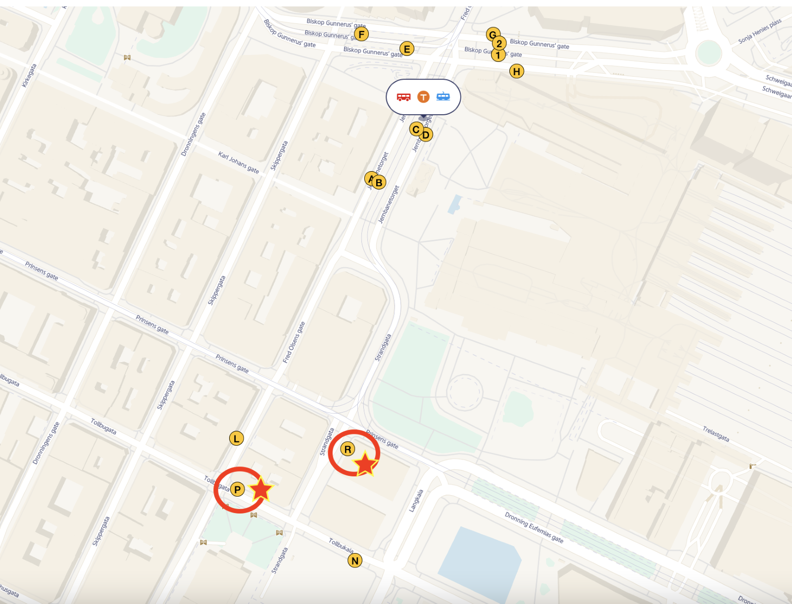 Map of bus platforms at the Central Train Station