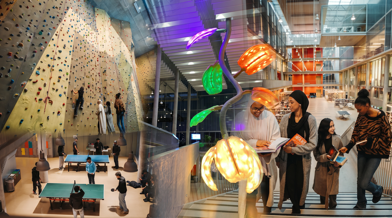 Folk i et stort rom med store ballonger