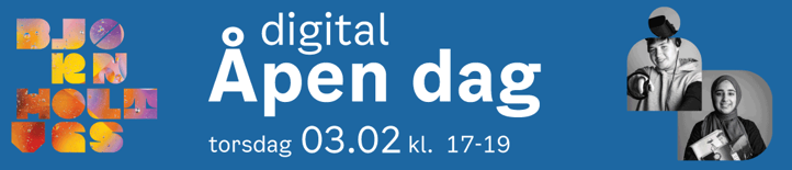 Banner, digital åpen dag torsdag 3. februar fra 17 til 19