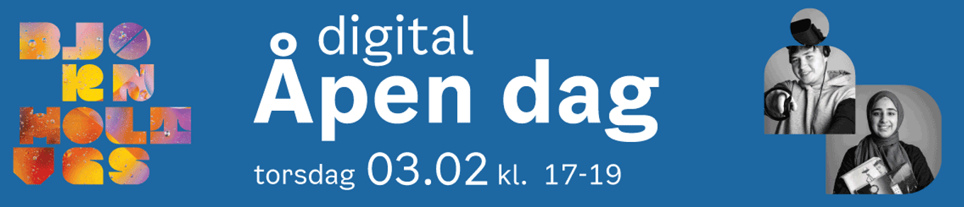 Banner, digital åpen dag torsdag 3. februar fra 17 til 19 Banner, digital åpen dag torsdag 3. februar fra 17 til 19