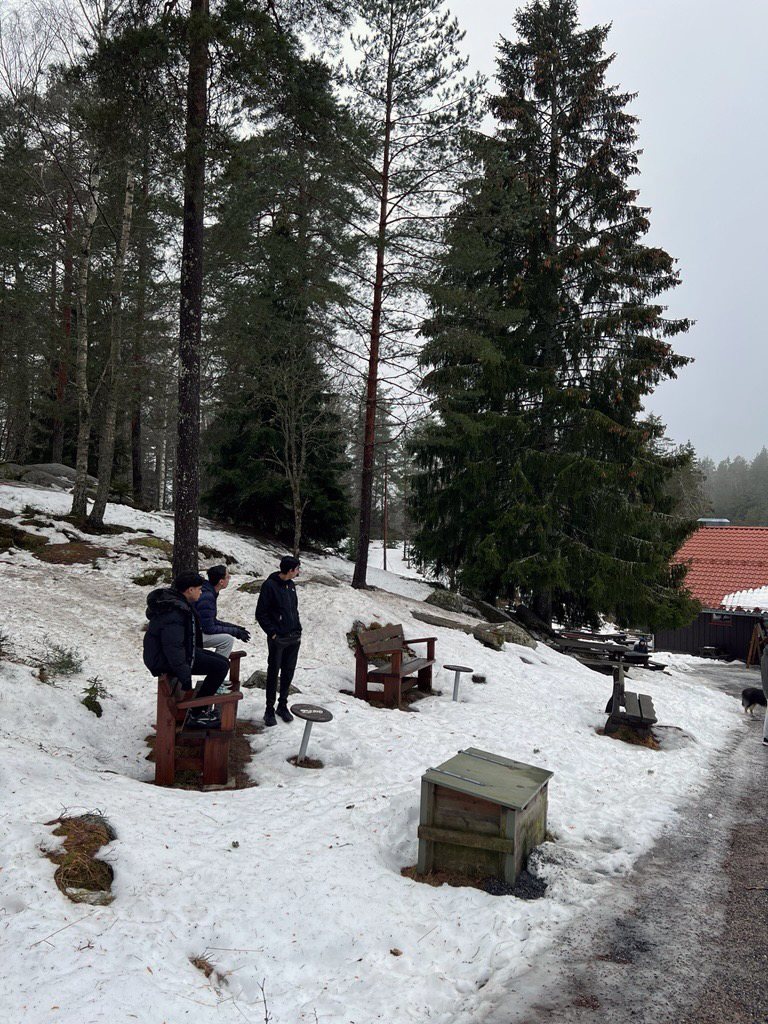 Folk som sitter i stoler i snøen